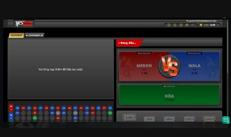 Giao diện cá cược Đá Gà WS168 Tại 2Bong88