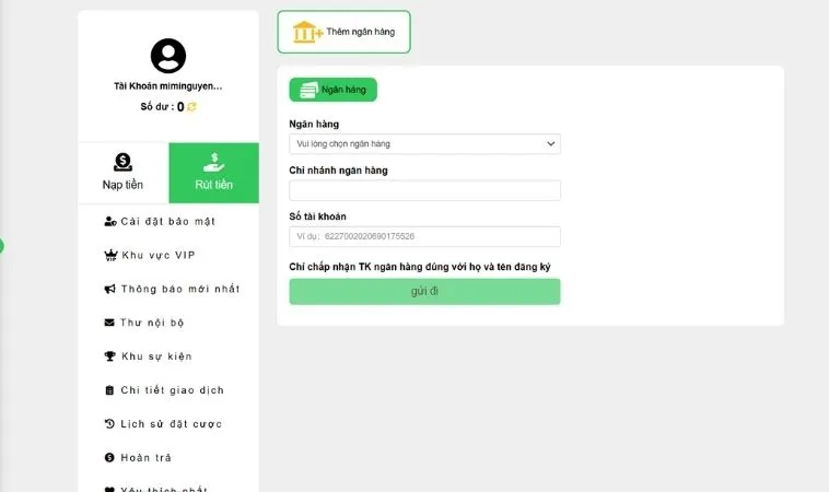 Giao diện rút tiền 2Bong88