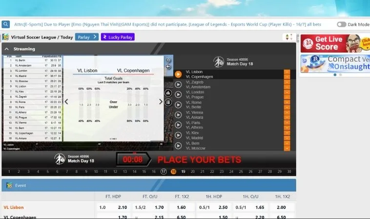 Giao diện cá cược Thể Thao Ảo 2Bong88